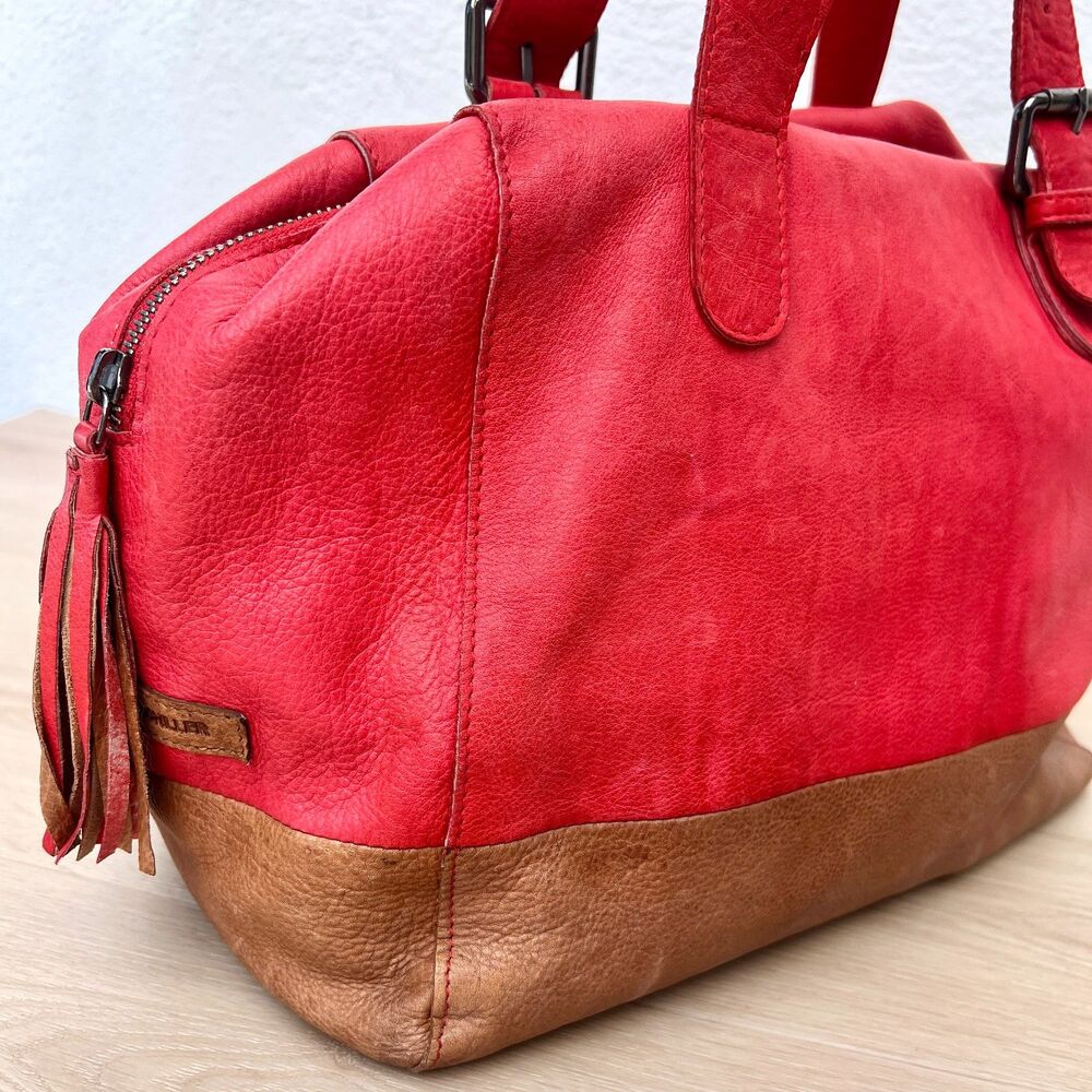 Salvador Bachiller Genuine Leather Cherry Red Callie Collection Satchel Purse - Picture 8 of 16